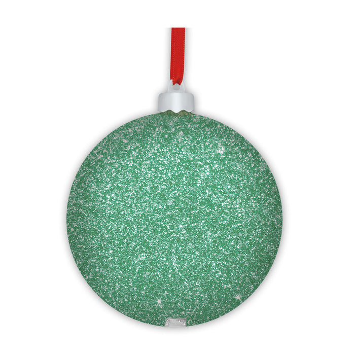 Palla di Natale "Photo Snow Flake Green" (7,5x7,5) verde con glitter - retro