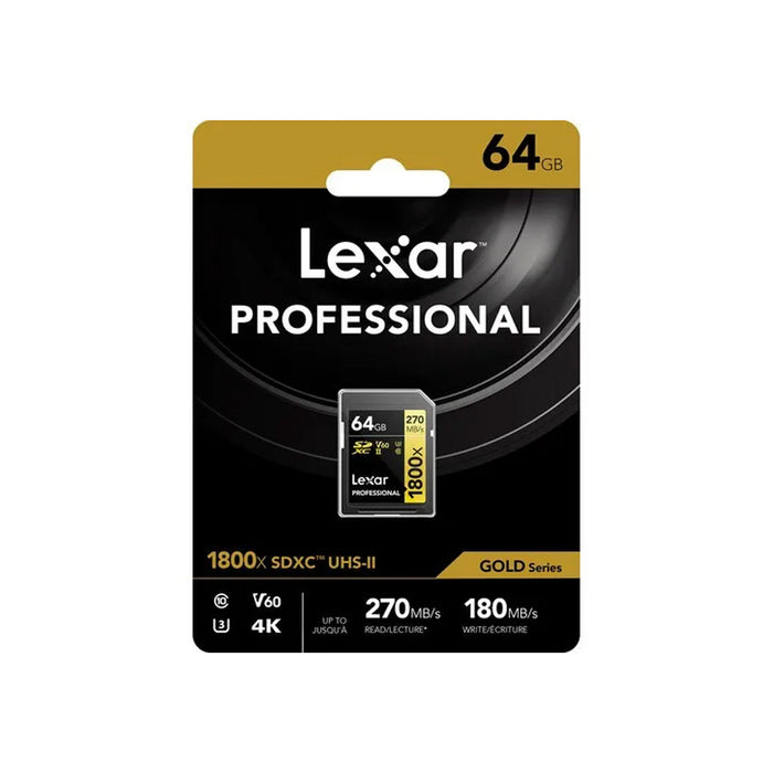 Lexar SDXC 64GB 270MB/S 1800x UHS-II (Gold Series)