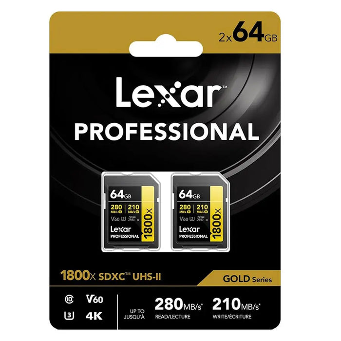 Lexar Professional SDXC UHS-II Gold 64GB 1800x – Twin Pack