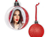 Palla di Natale "Photo Snow Flake Red" (7,5x7,5) rosso con glitter