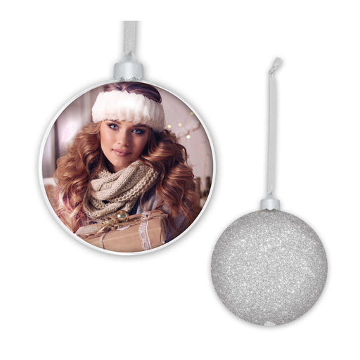 Palla di Natale "Photo Christmas Silver" argento con glitter (8,5x8,5)