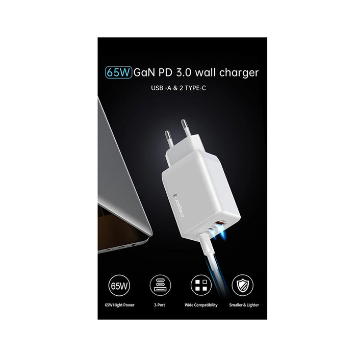 OneGear Action Charger 65W 3 porte (1 USB 2 Type C) - Nero